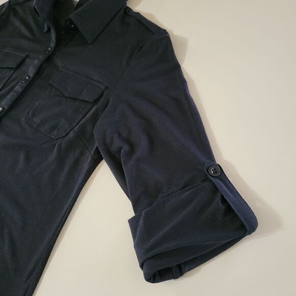 DJT Women’s Roll-Up Long Sleeve Solid Black Women’s Collared Button-Down Shirt - Picture 13 of 16